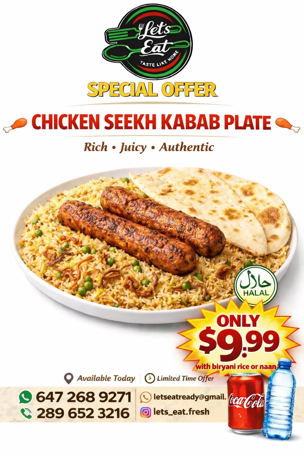 Chicken Seekh Kabab Plate